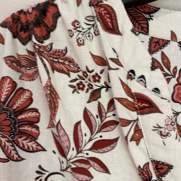 Joie Floral Red & Cream Linen Blend Balloon Sleeve Button Up Blouse Size M - Picture 5 of 10